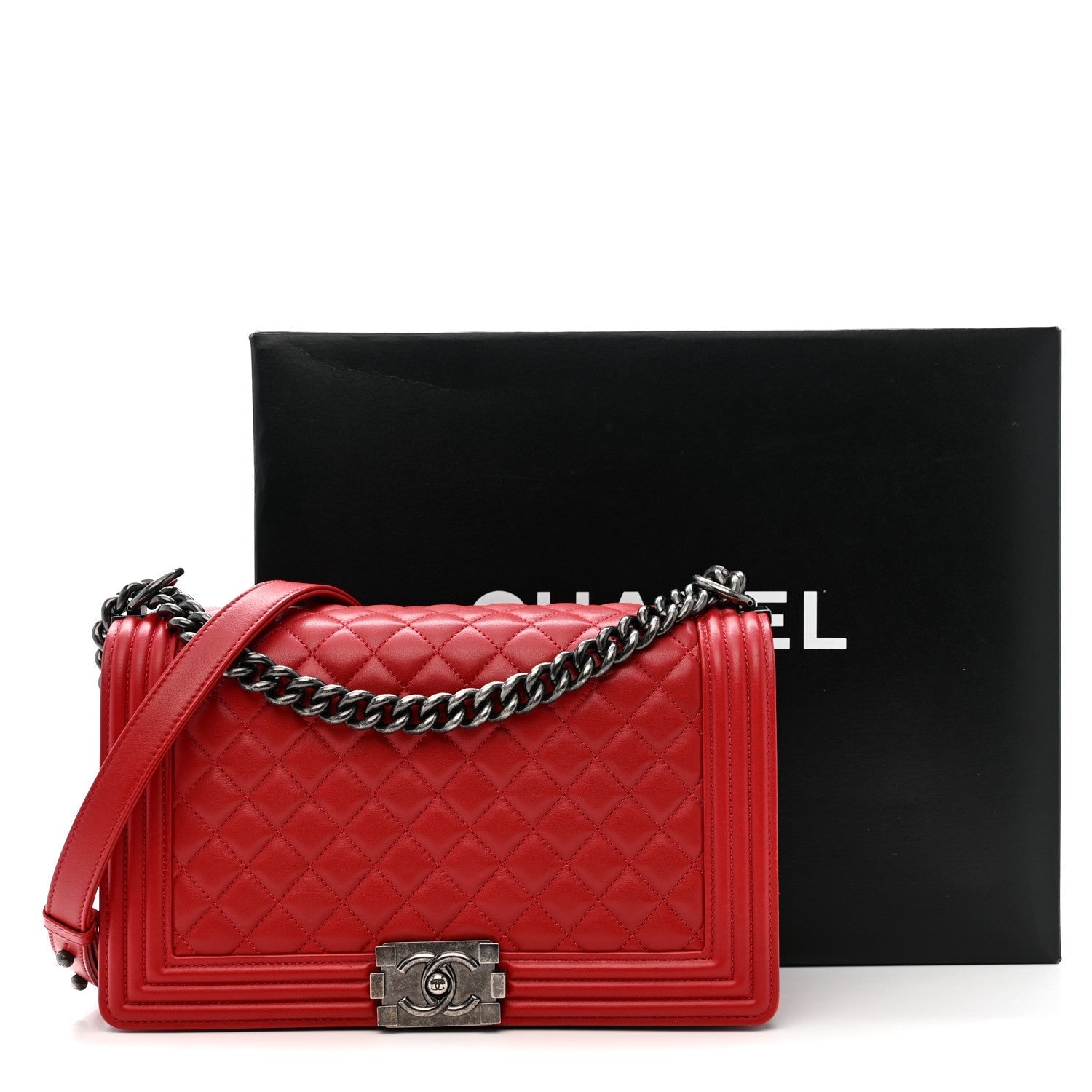 Lambskin Quilted New Medium Boy Flap Red