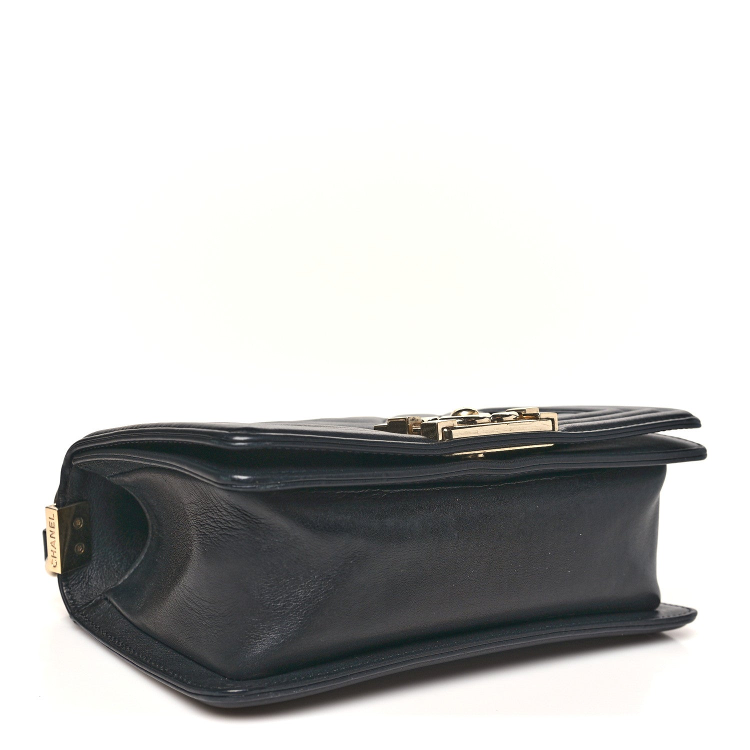 Calfskin Chevron Quilted Small Boy Flap Black