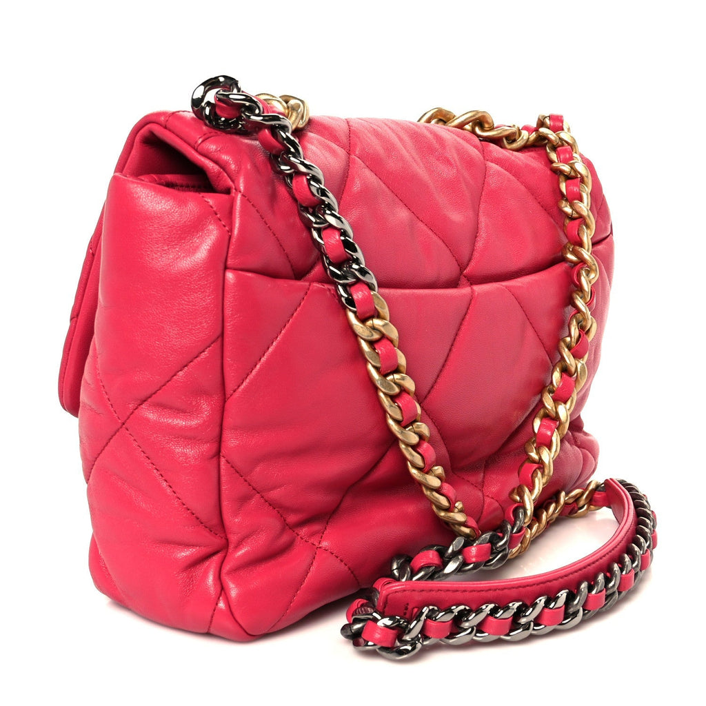 Goatskin Quilted Large Chanel 19 Flap Dark Pink