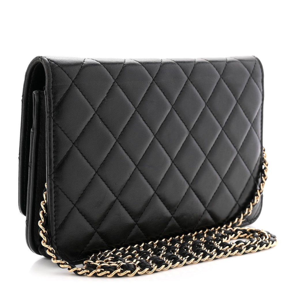 Lambskin Quilted Golden Class Wallet on Chain WOC Black