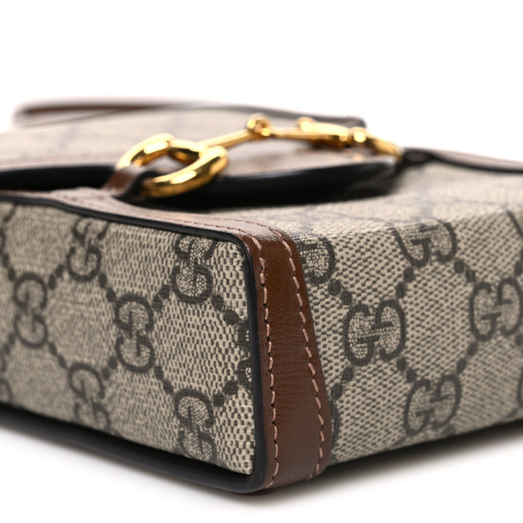 GG Supreme Monogram Mini Horsebit 1955 Crossbody Bag Beige Brown Sugar