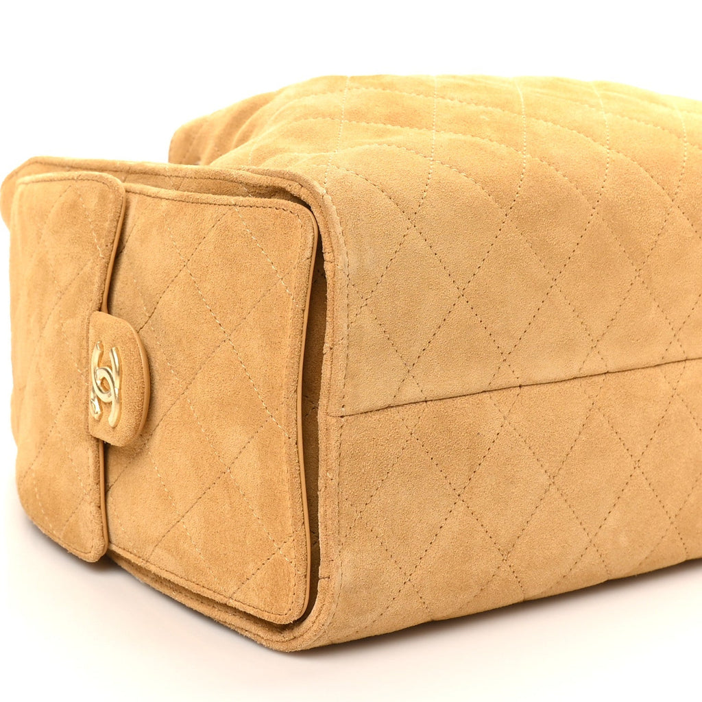 Suede Quilted Small Chanel 25 Handbag Beige