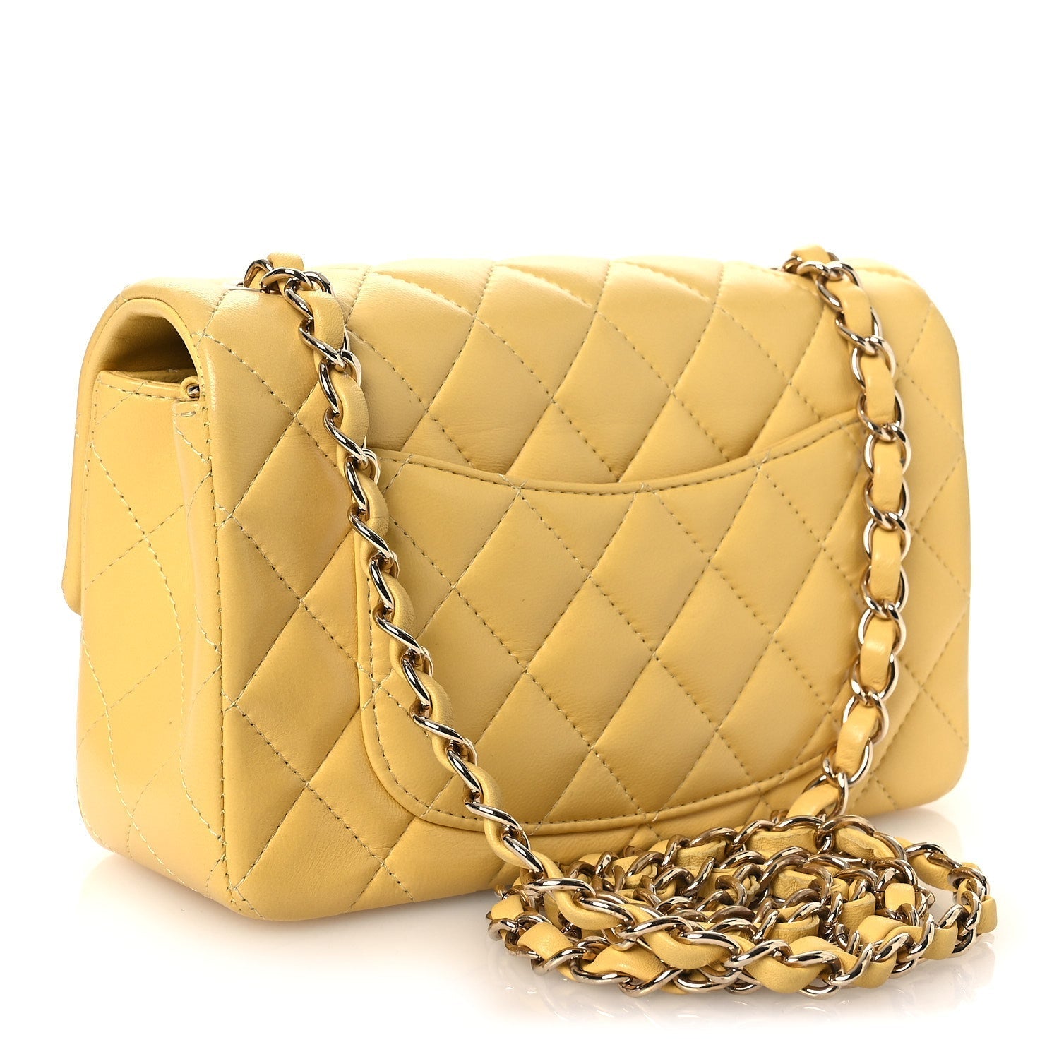 Lambskin Quilted Mini Rectangular Flap Yellow