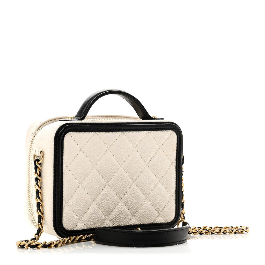 Caviar Quilted Small CC Filigree Vanity Case White Black