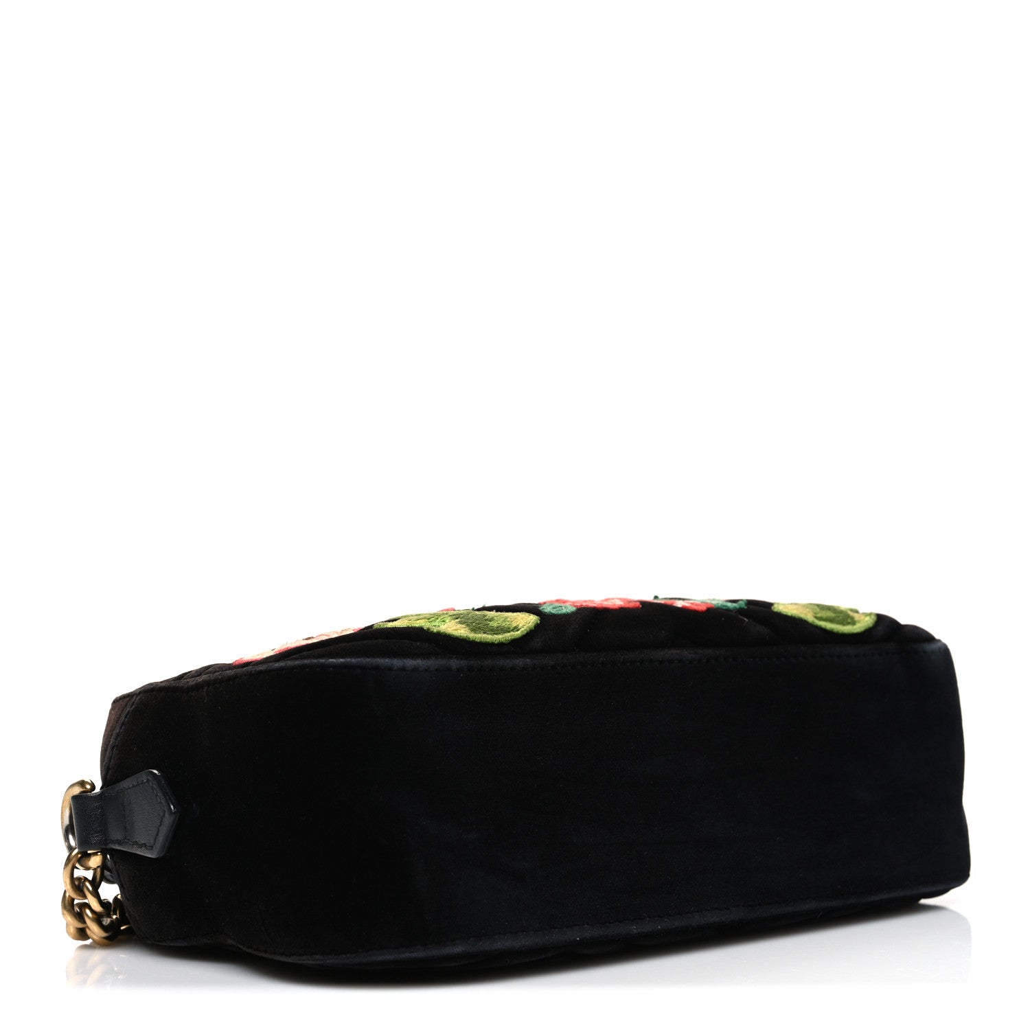 Velvet Matelasse Deer Embroidered Small GG Marmont Chain Shoulder Bag Black