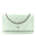 Caviar Quilted Wallet on Chain WOC Light Blue