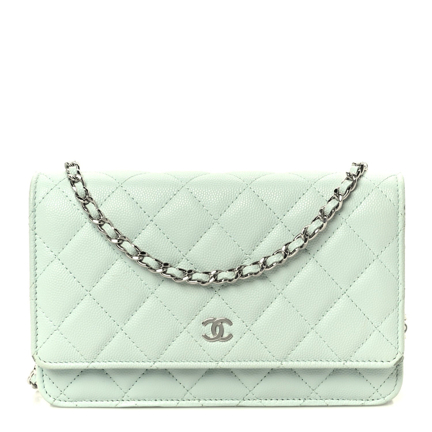 Caviar Quilted Wallet on Chain WOC Light Blue