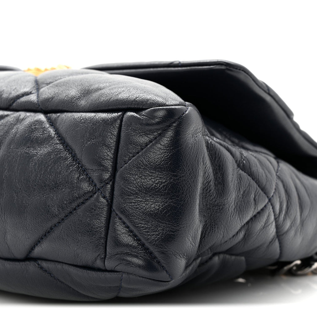 Goatskin Quilted Large Chanel 19 Flap Navy Blue