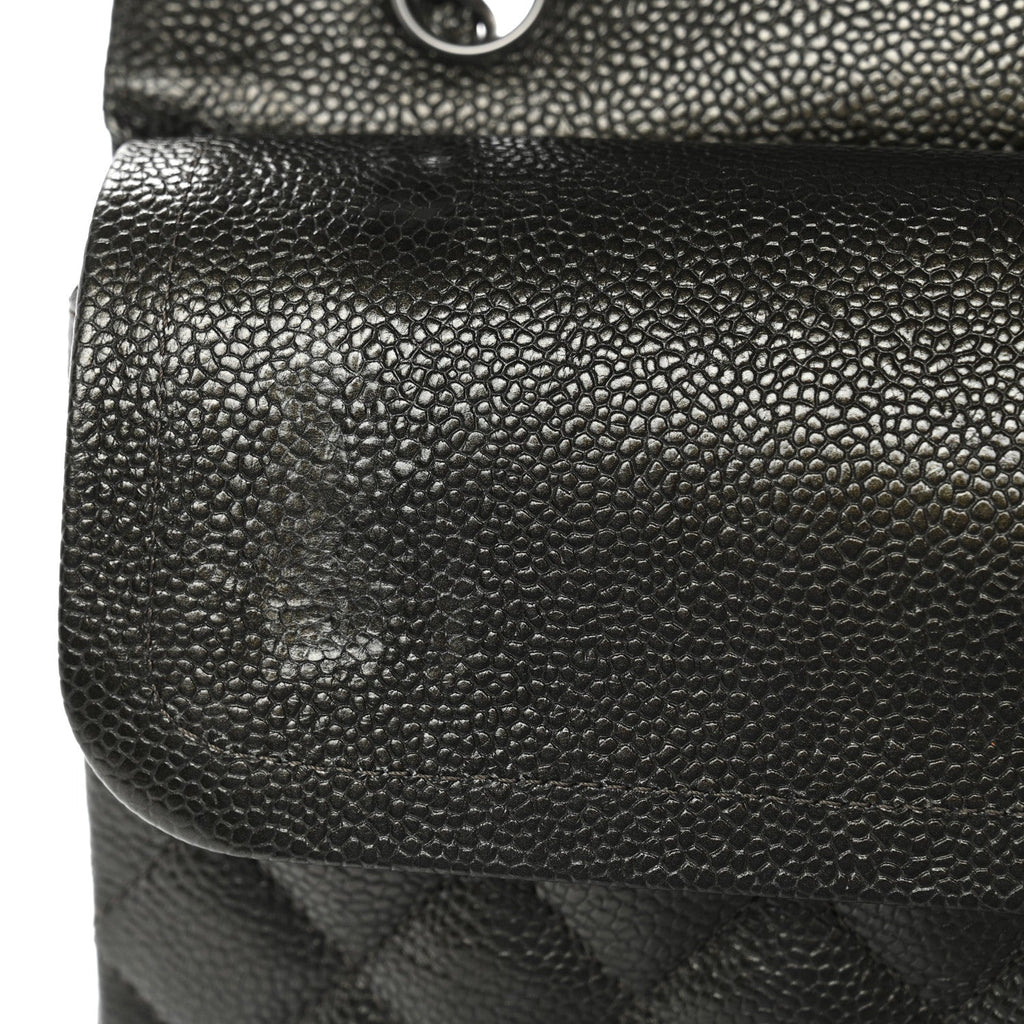 Metallic Caviar Quilted Medium Double Flap Dark Charcoal