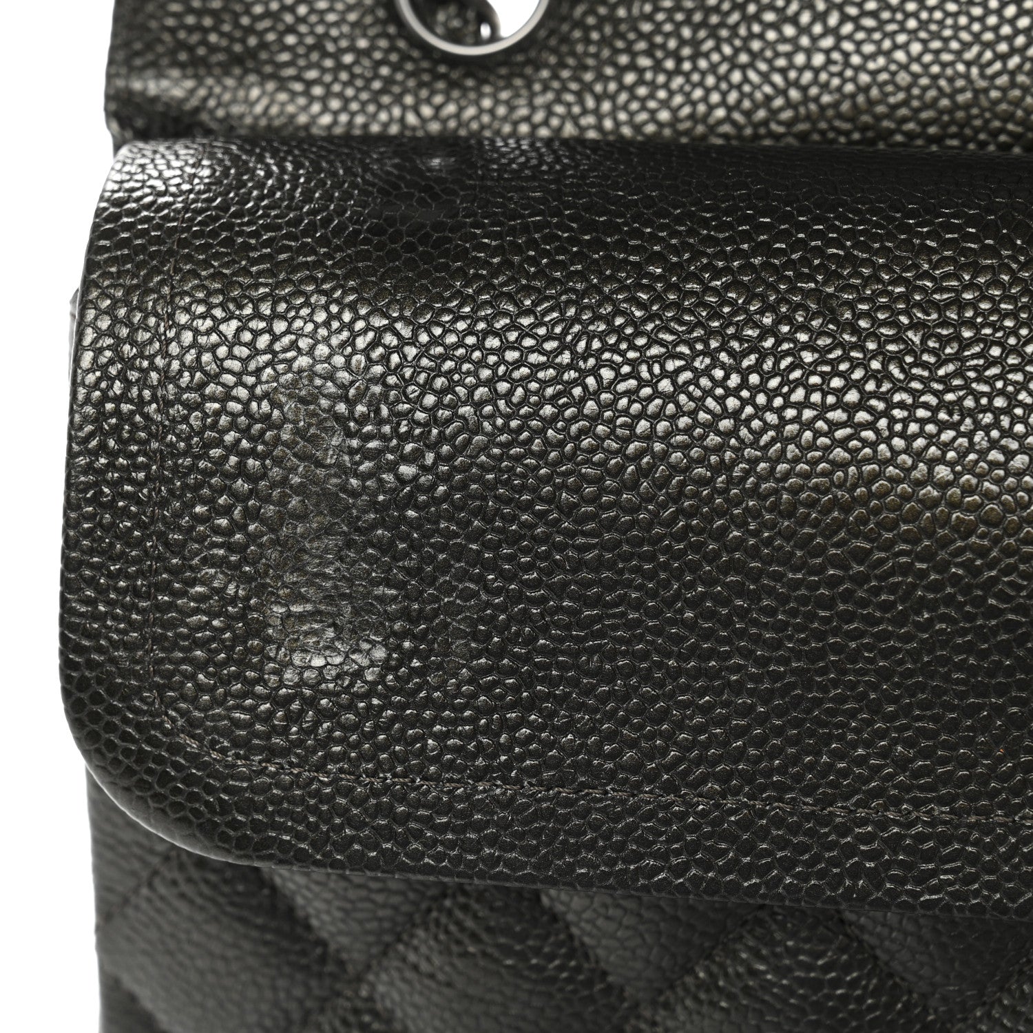 Metallic Caviar Quilted Medium Double Flap Dark Charcoal