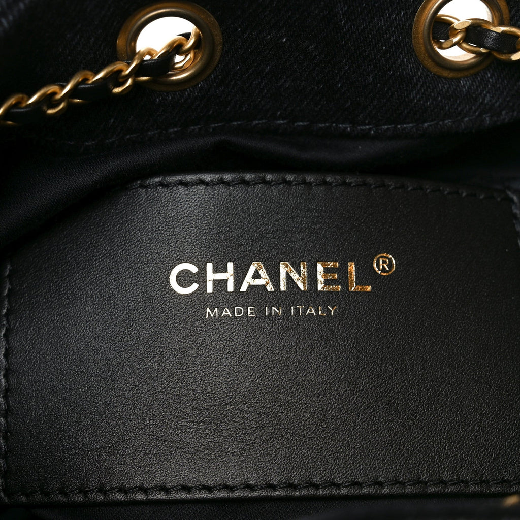 Washed Denim Quilted Mini Chanel 25 Handbag Black