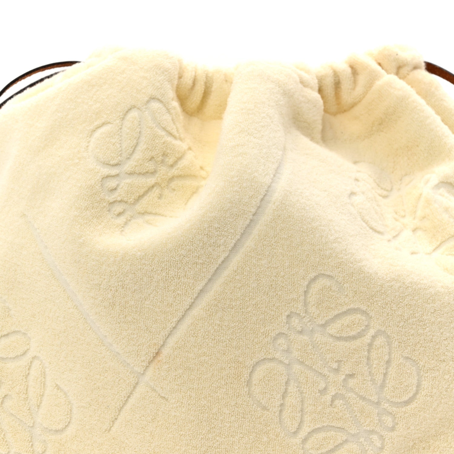 X PAULA'S IBIZA Terry Cloth Calfskin Drawstring Pouch Natural Tan