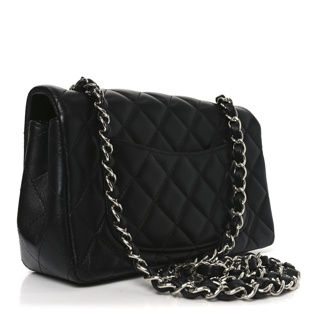 Lambskin Quilted Mini Rectangular Flap Black