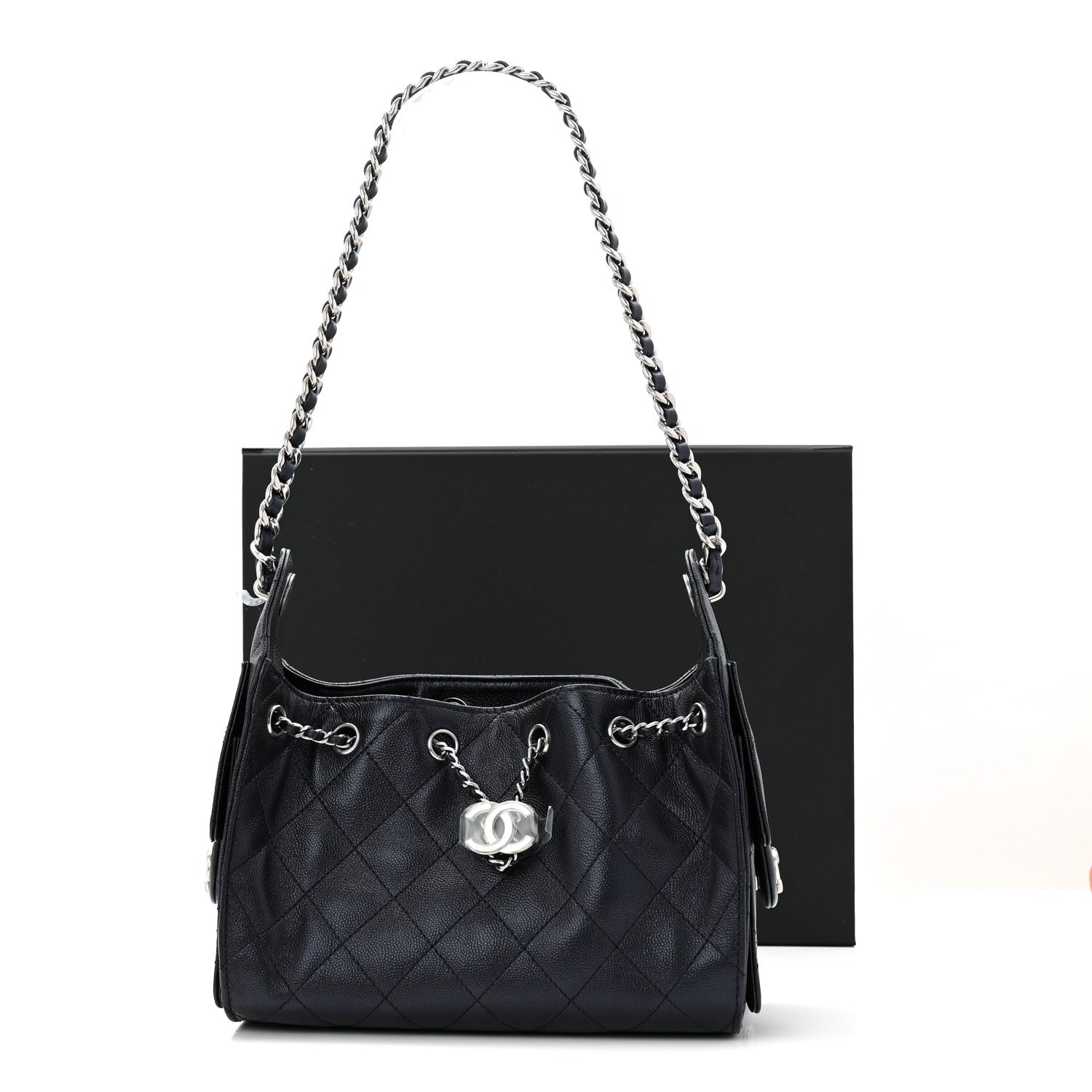 Metallic Caviar Quilted Mini Chanel 25 Handbag Dark Blue