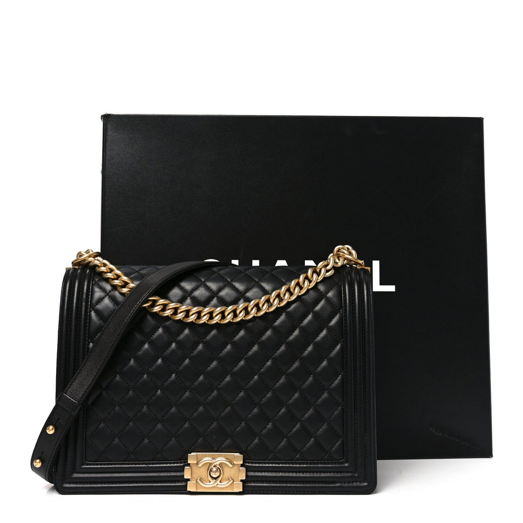 Lambskin Quilted Large Boy Flap Black