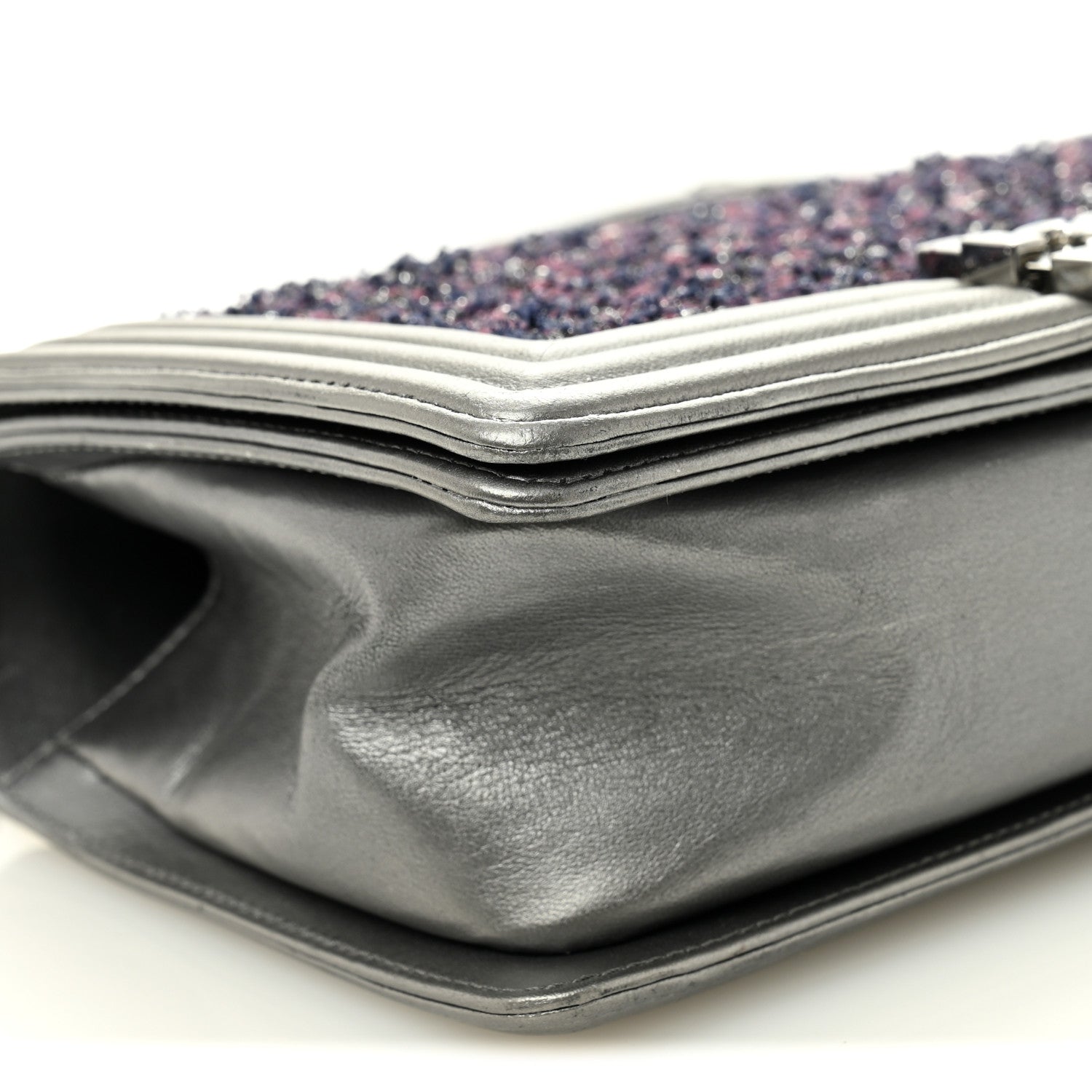 Tweed Metallic Lambskin Medium Boy Flap Silver