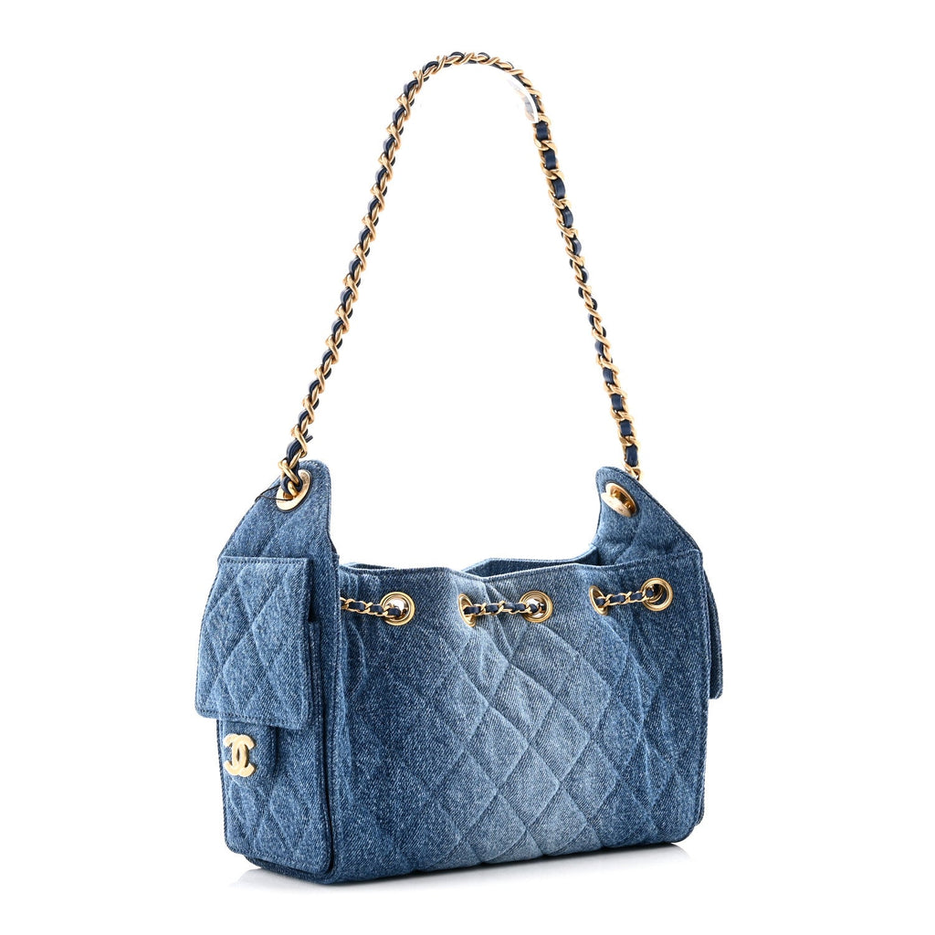 Washed Denim Quilted Mini Chanel 25 Handbag Blue