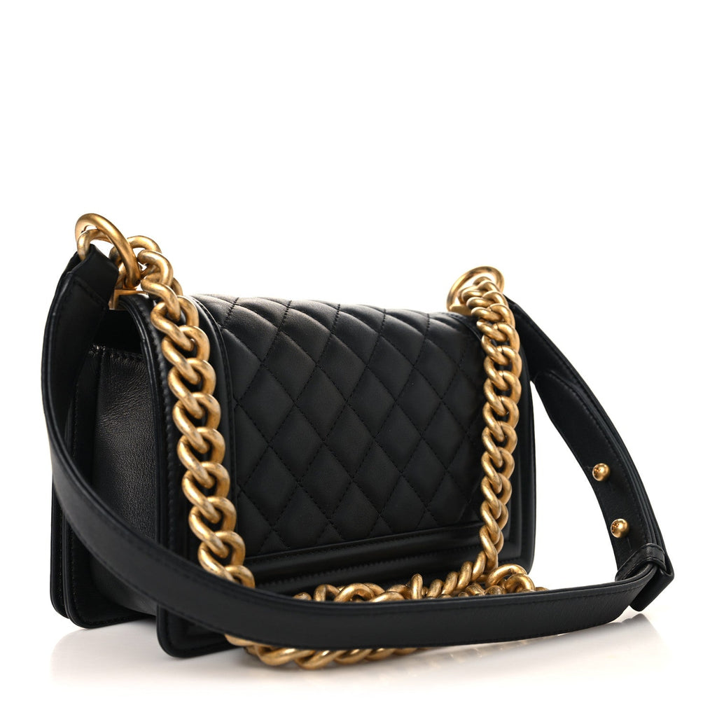 Calfskin Quilted Small Boy Flap Black