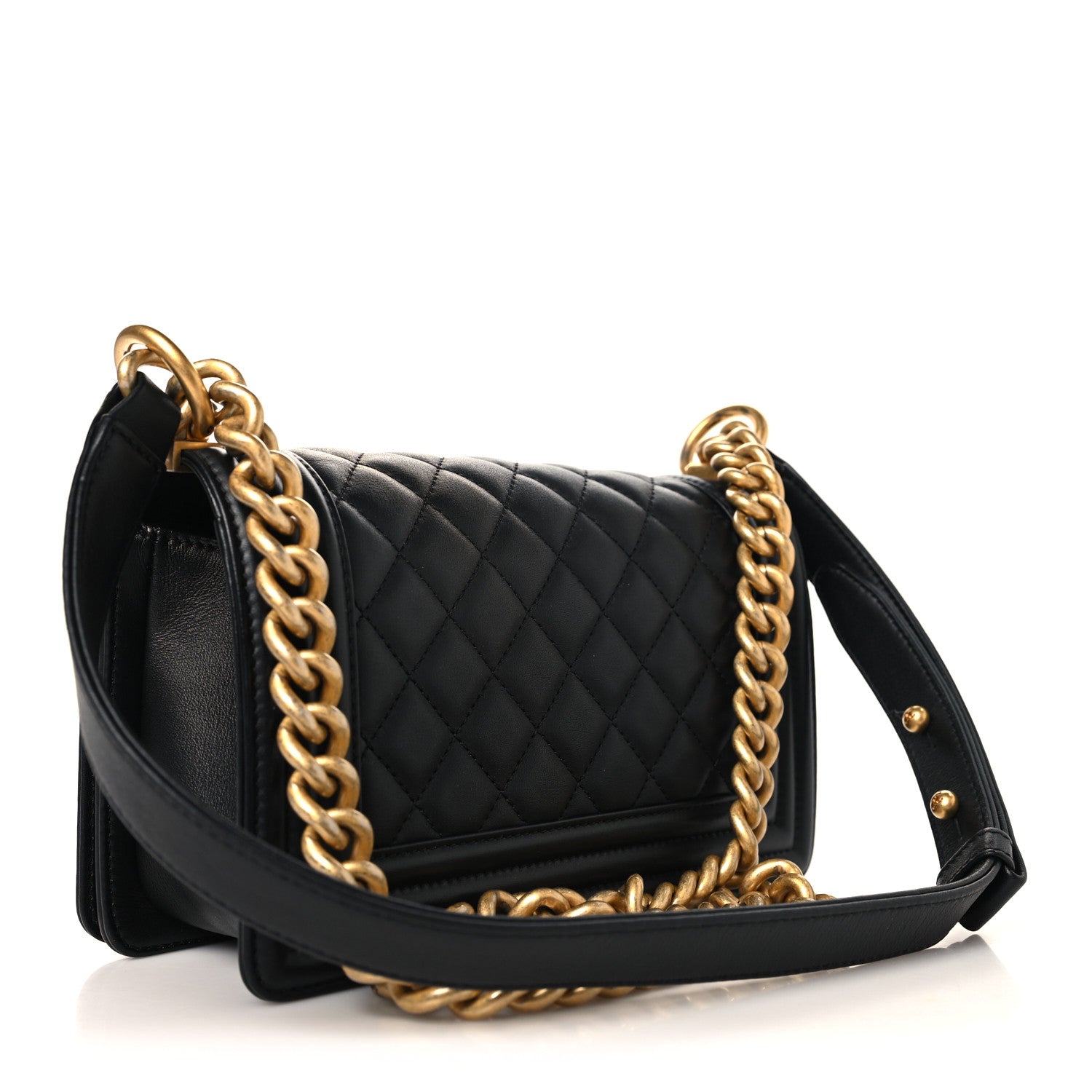 Calfskin Quilted Small Boy Flap Black