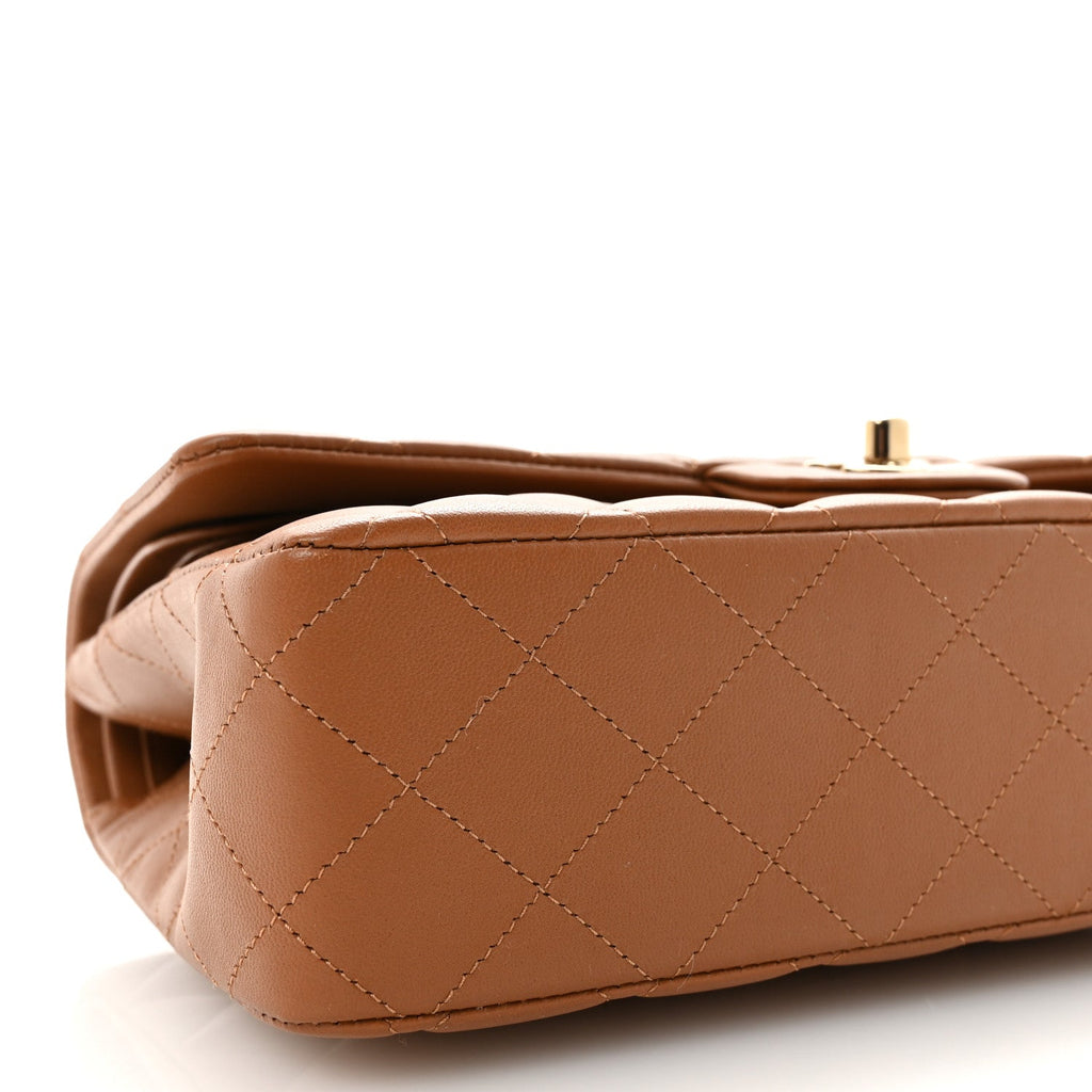 Lambskin Quilted Medium Double Flap Brown