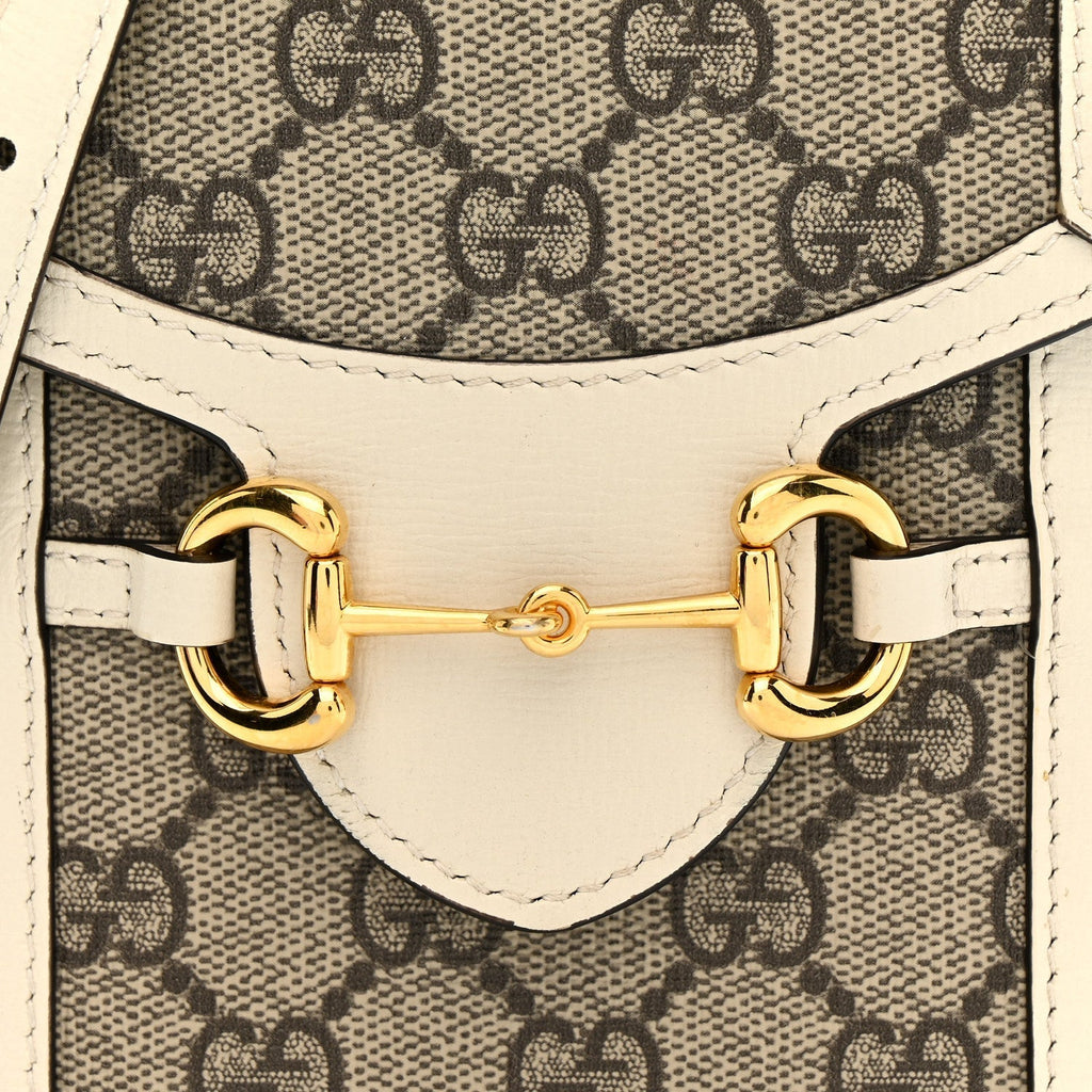 GG Supreme Monogram Azalea Calfskin Mini Horsebit 1955 Crossbody Bag Beige Ebony Mystic White