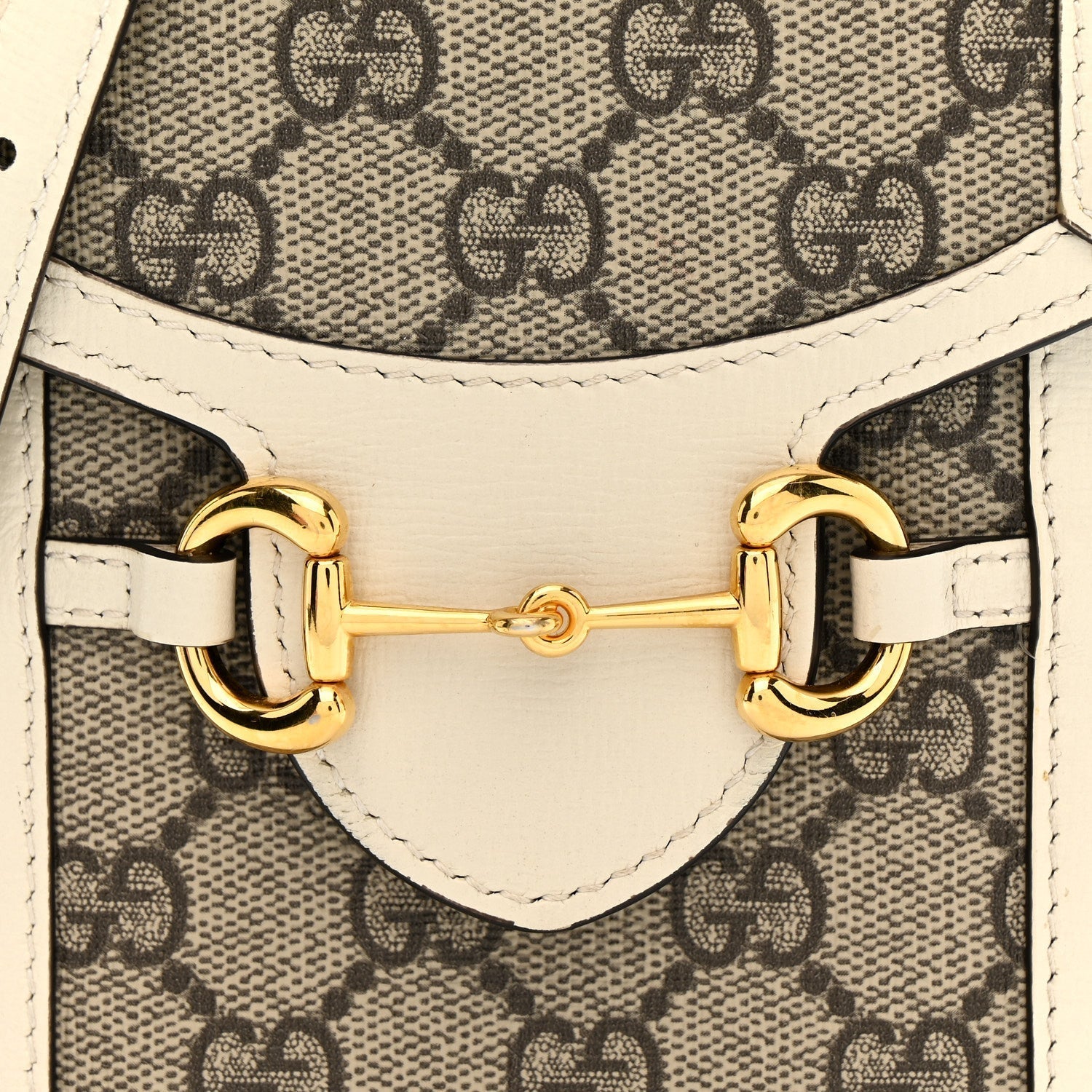 GG Supreme Monogram Azalea Calfskin Mini Horsebit 1955 Crossbody Bag Beige Ebony Mystic White