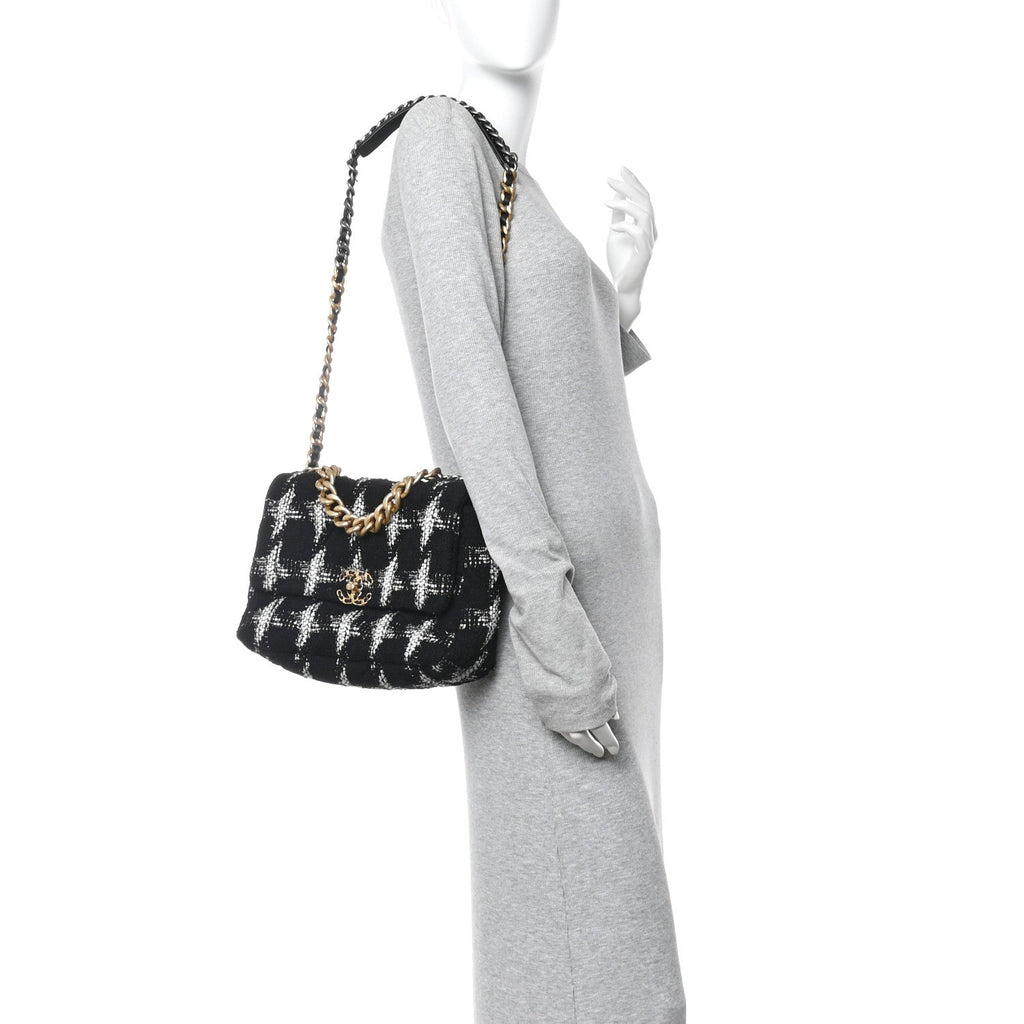 Tweed Quilted Large Chanel 19 Flap Black White