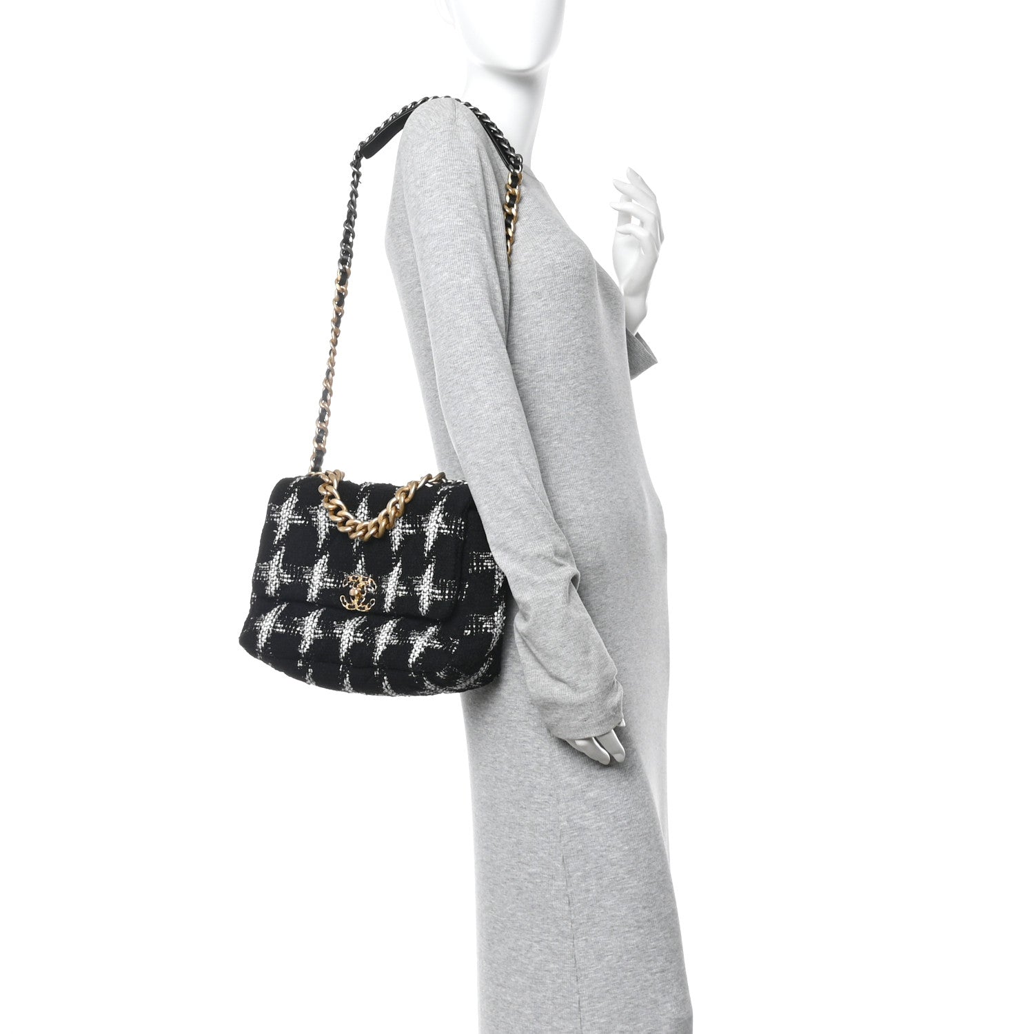 Tweed Quilted Large Chanel 19 Flap Black White