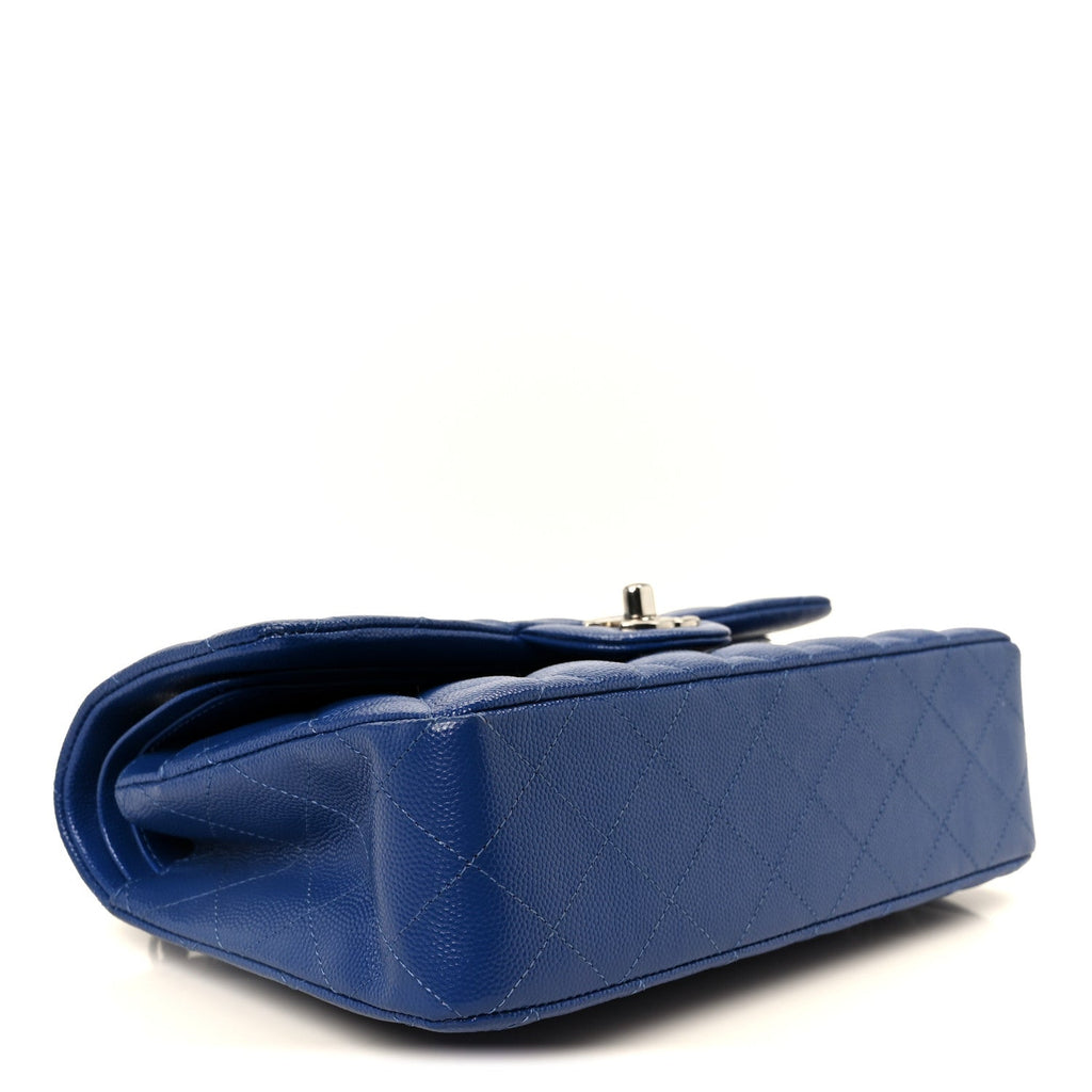Caviar Quilted Small Double Flap Blue