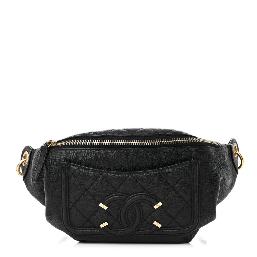 Caviar Quilted Filigree Waist Bag Black
