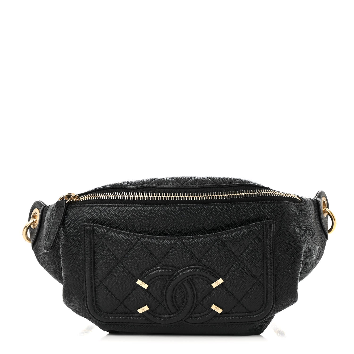 Caviar Quilted Filigree Waist Bag Black