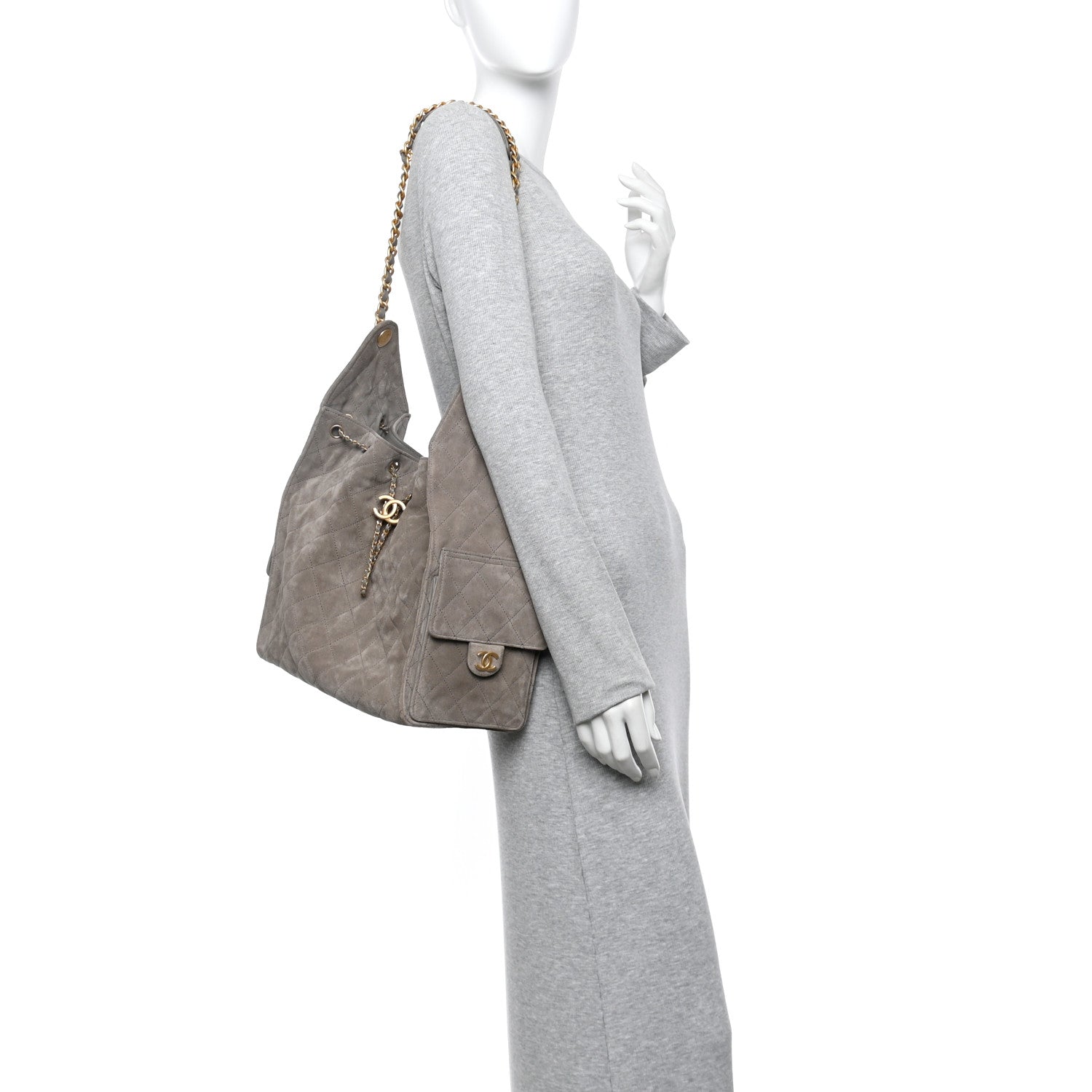 Suede Quilted Medium Chanel 25 Handbag Dark Grey