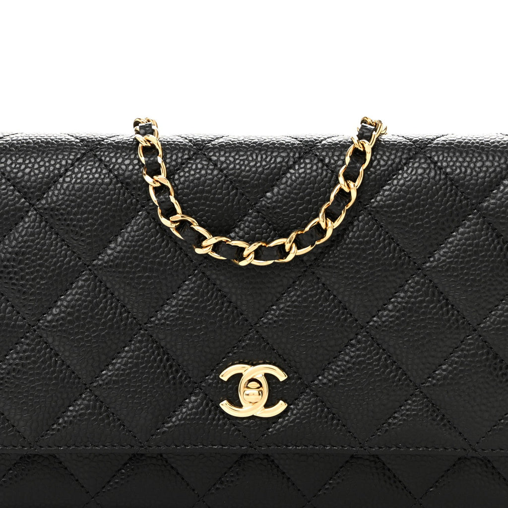 Caviar Quilted CC Turnlock Wallet On Chain WOC Black