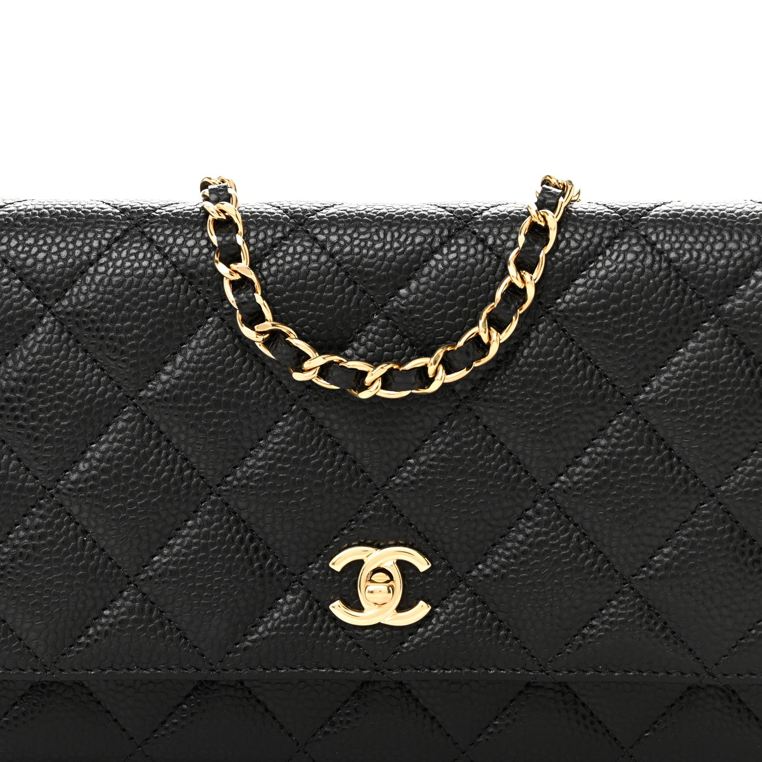 Caviar Quilted CC Turnlock Wallet On Chain WOC Black