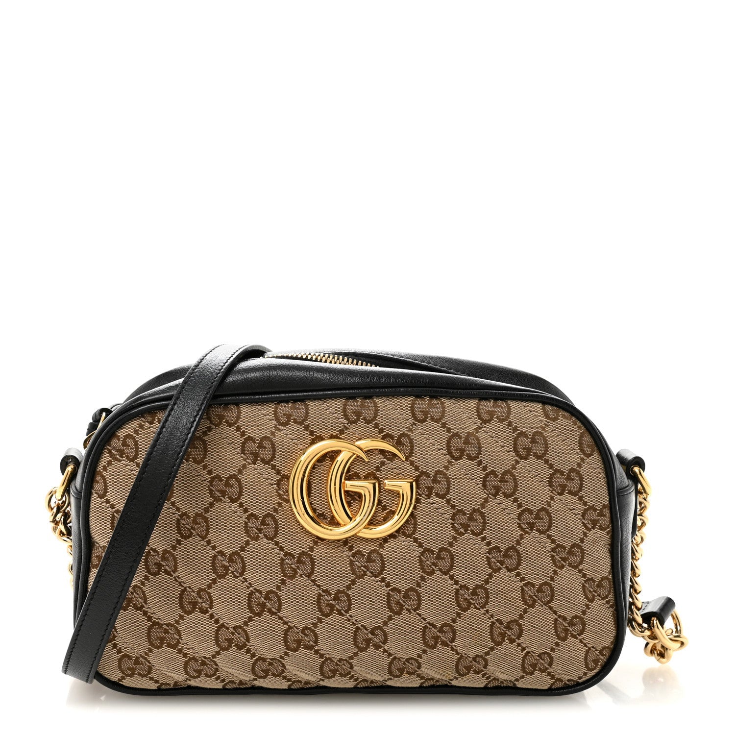 Monogram Matelasse Diagonal Small GG Marmont Chain Shoulder Bag Beige Black
