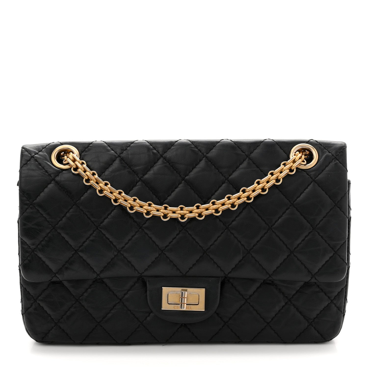Aged Calfskin Quilted 2.55 Reissue 225 Flap Black