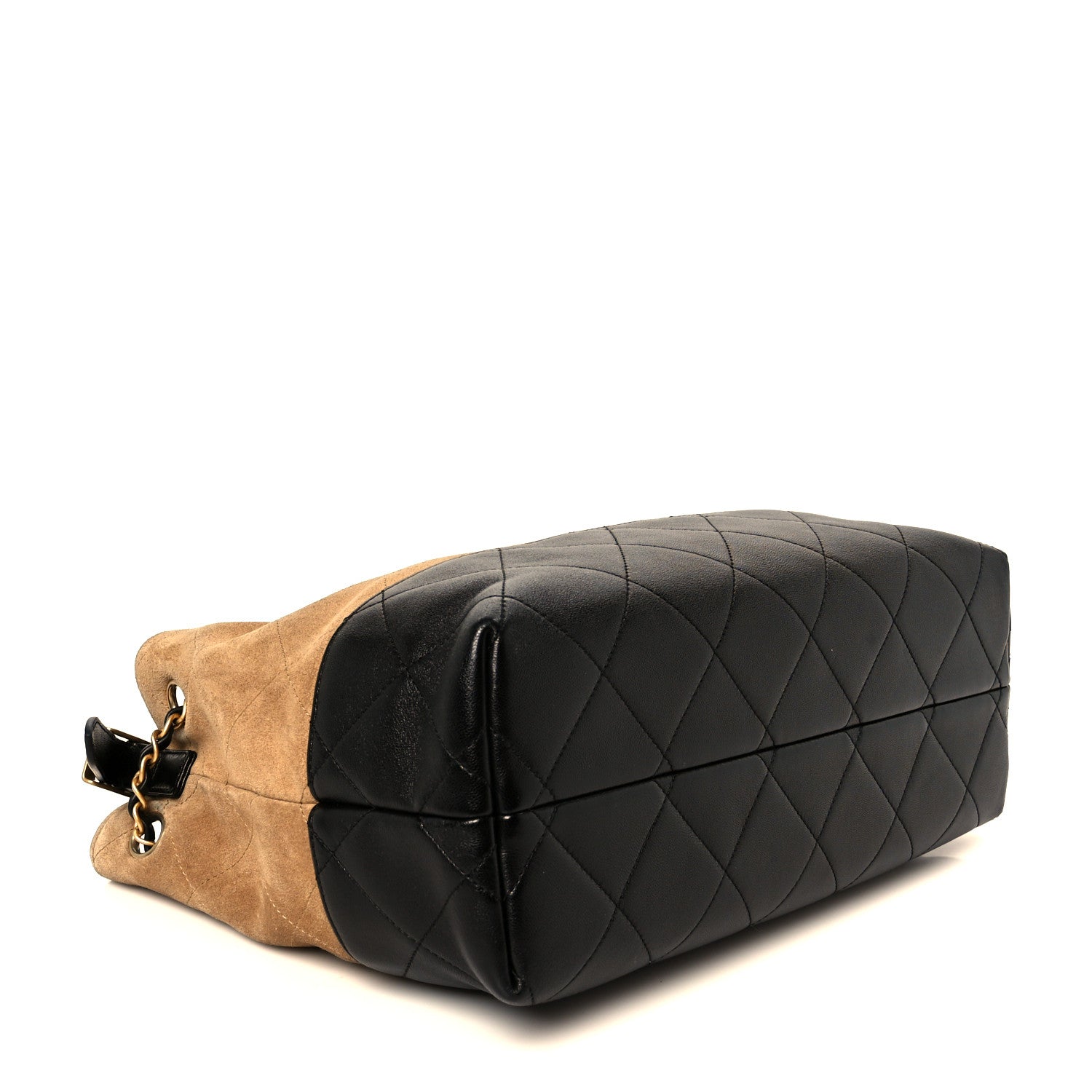 Suede Calfskin Shiny Lambskin Quilted Small Coco Base Shopping Bag Beige Black