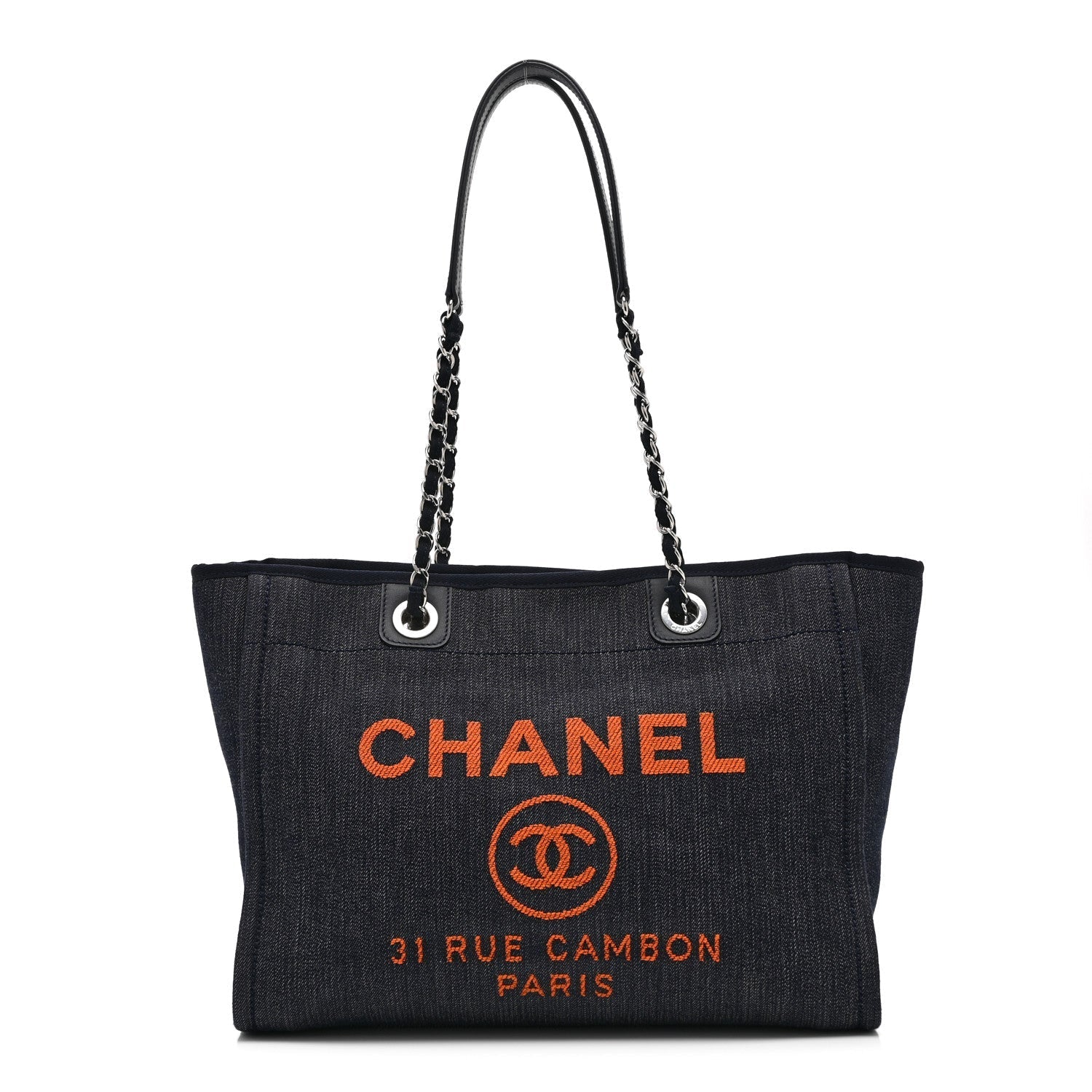 Denim Small Deauville Tote Blue Orange