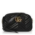 Calfskin Matelasse Small GG Marmont Chain Shoulder Bag Black