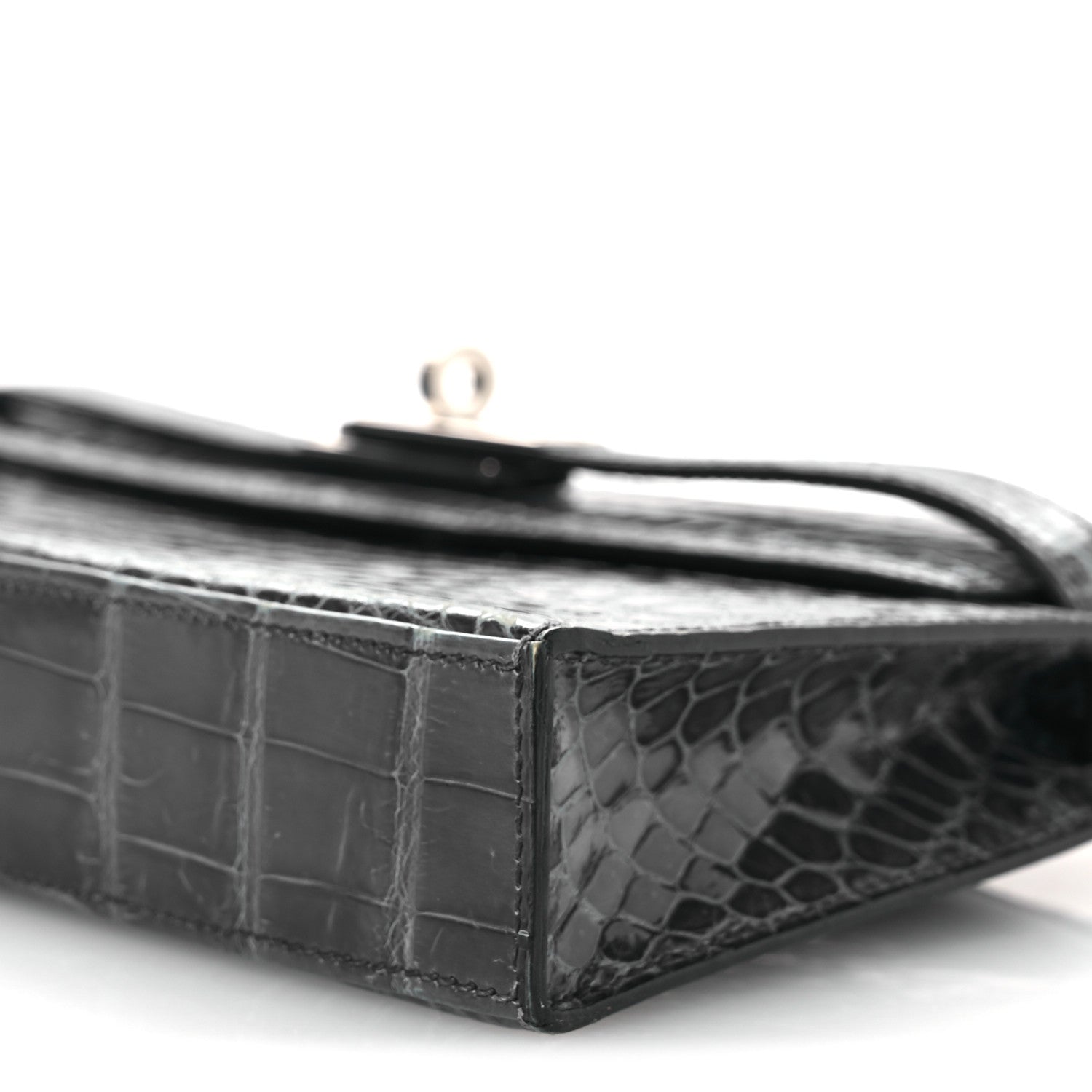 Shiny Niloticus Crocodile Kelly Elan Pochette Bleu Tempete
