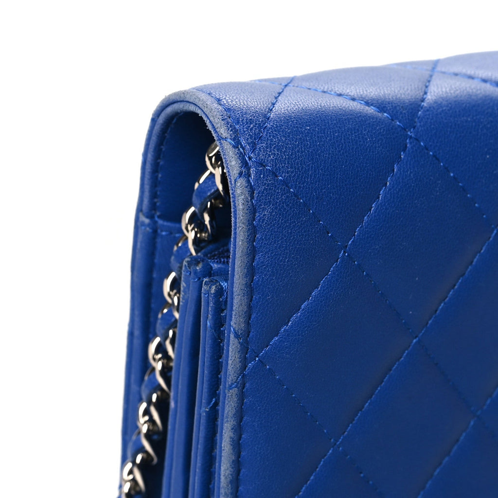 Lambskin Quilted Square Wallet On Chain WOC Blue