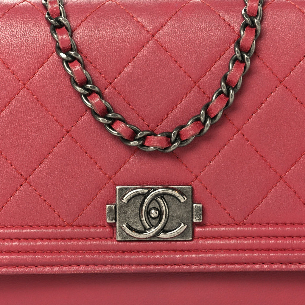 Calfskin Quilted Boy Wallet On Chain WOC Pink