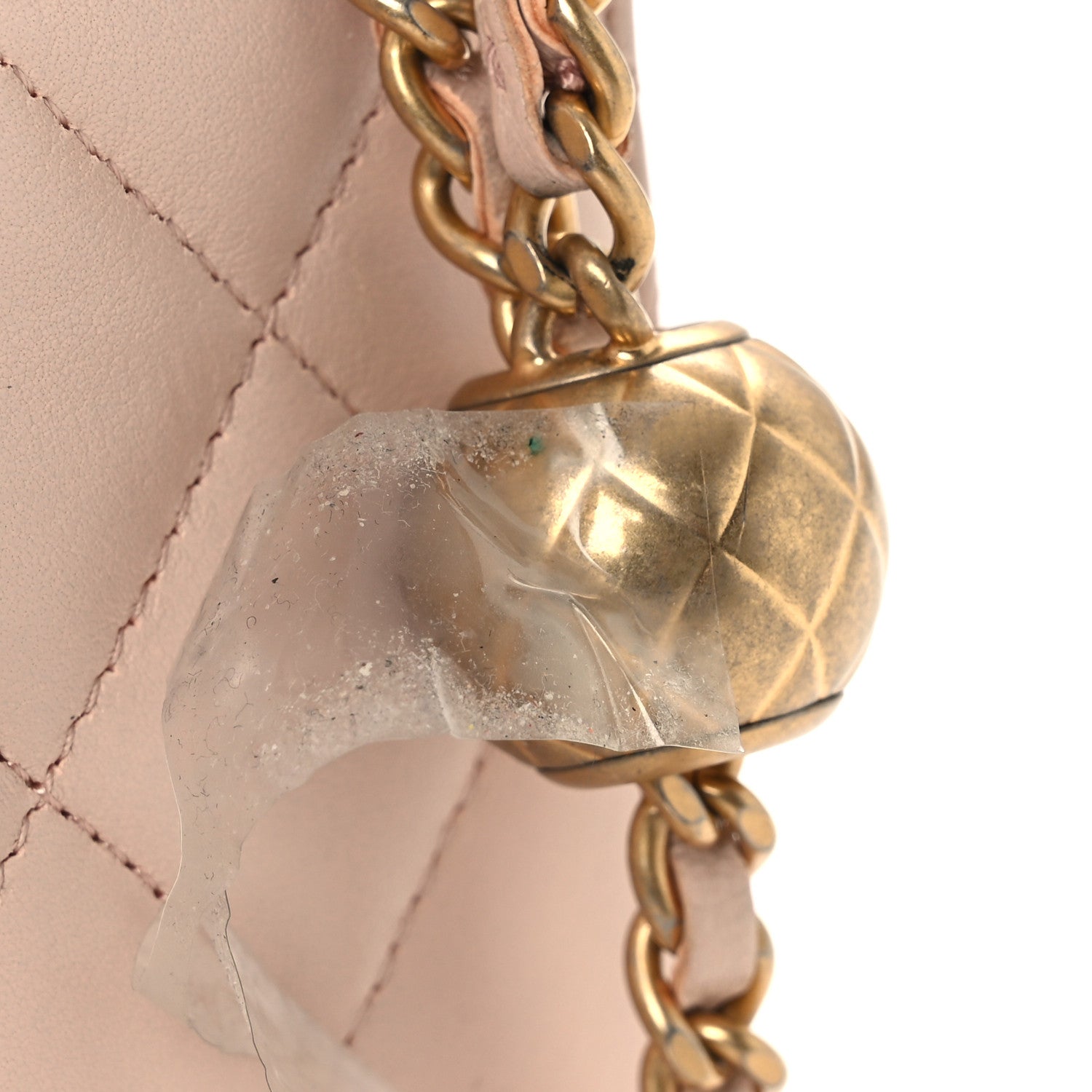 Lambskin Quilted CC Pearl Crush Wallet on Chain WOC Light Pink