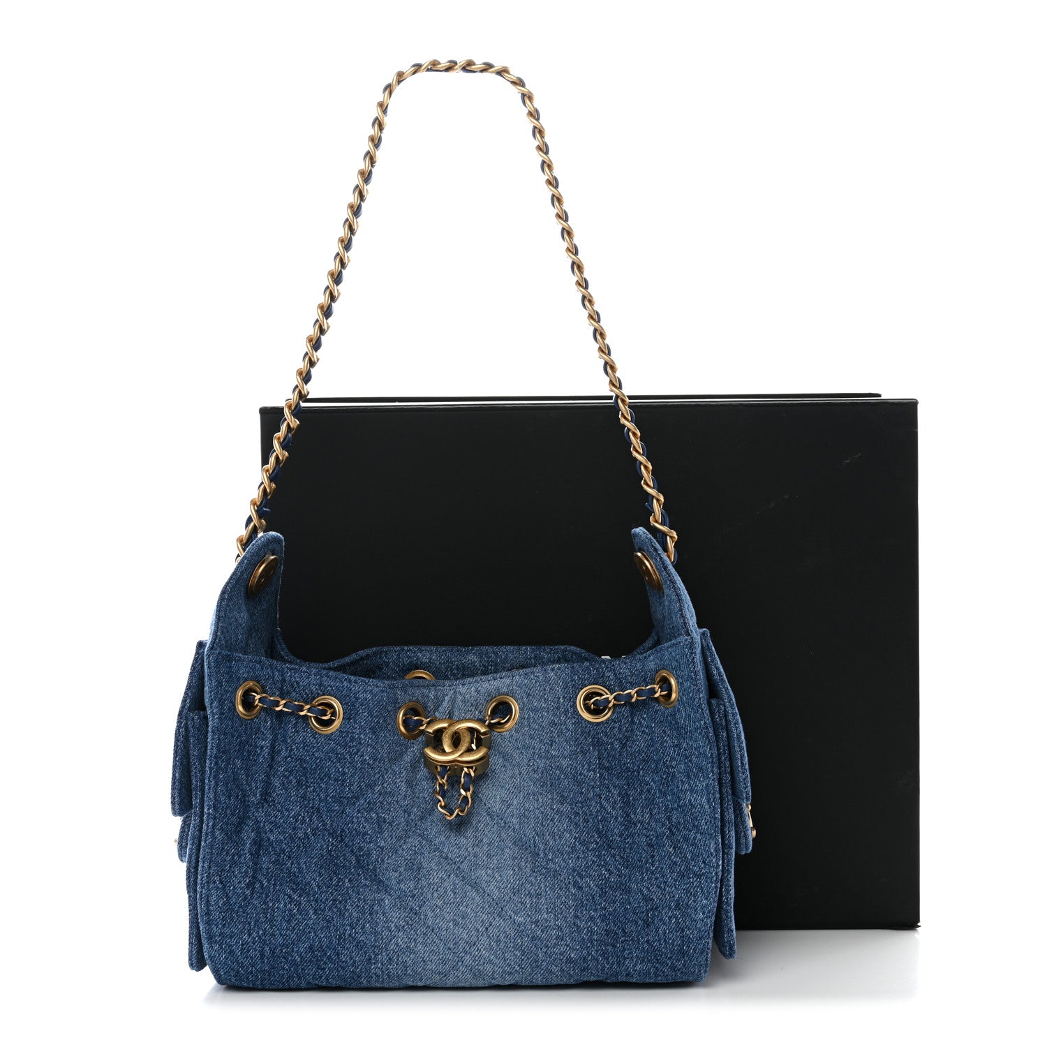 Washed Denim Quilted Mini Chanel 25 Handbag Blue
