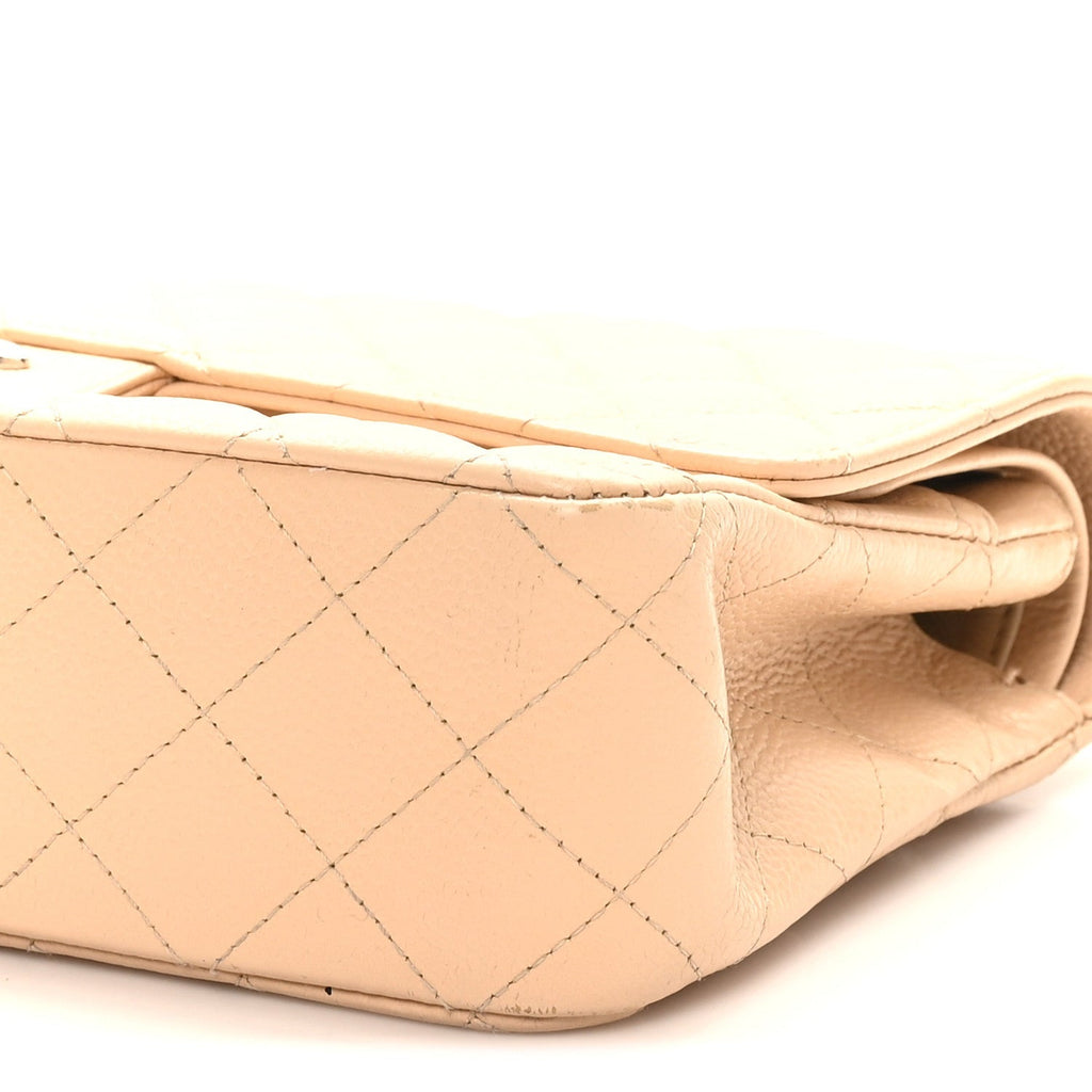 Caviar Quilted Medium Double Flap Beige