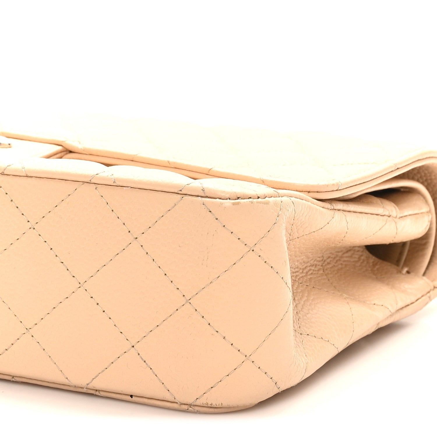 Caviar Quilted Medium Double Flap Beige