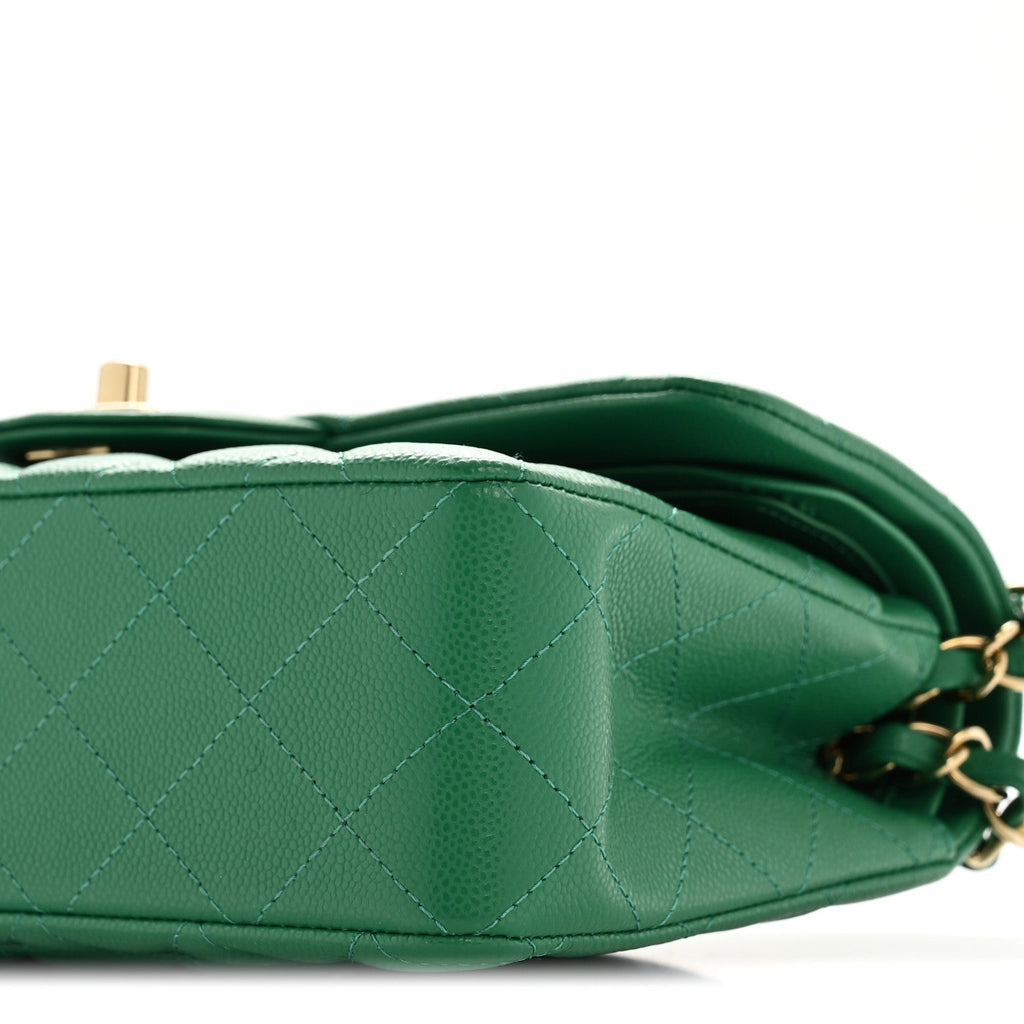Caviar Quilted Small Double Flap Green