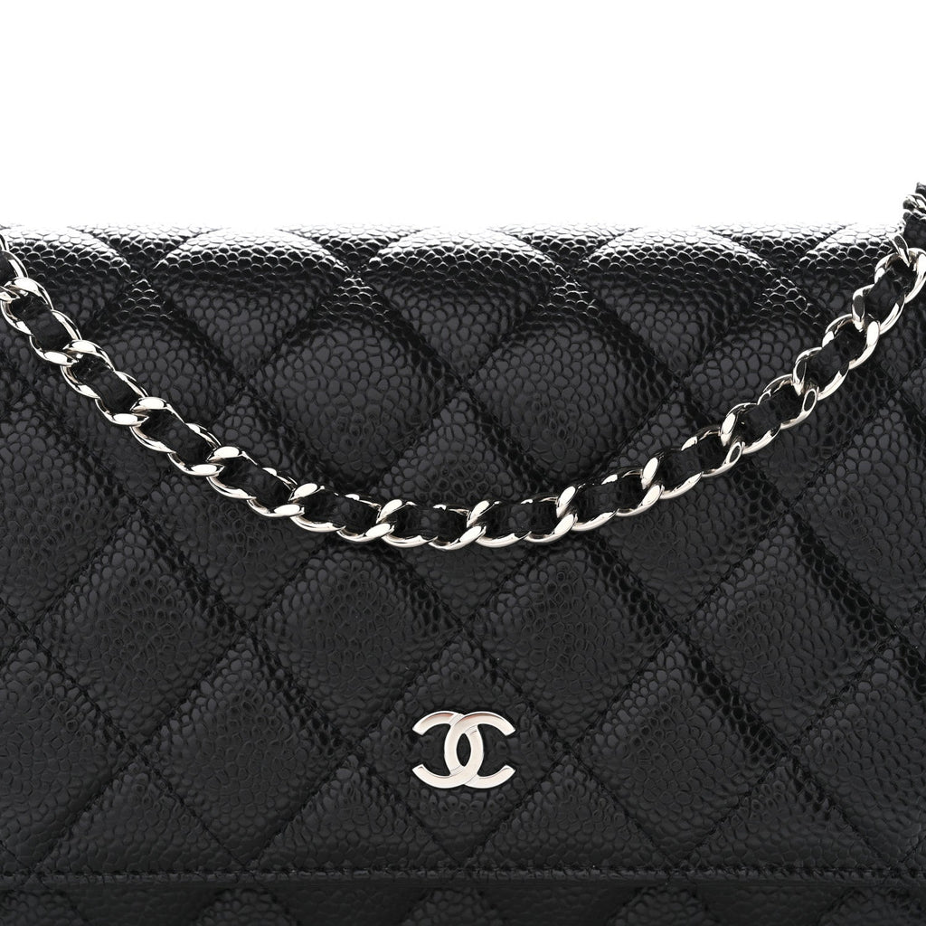 Caviar Quilted Wallet on Chain WOC Black