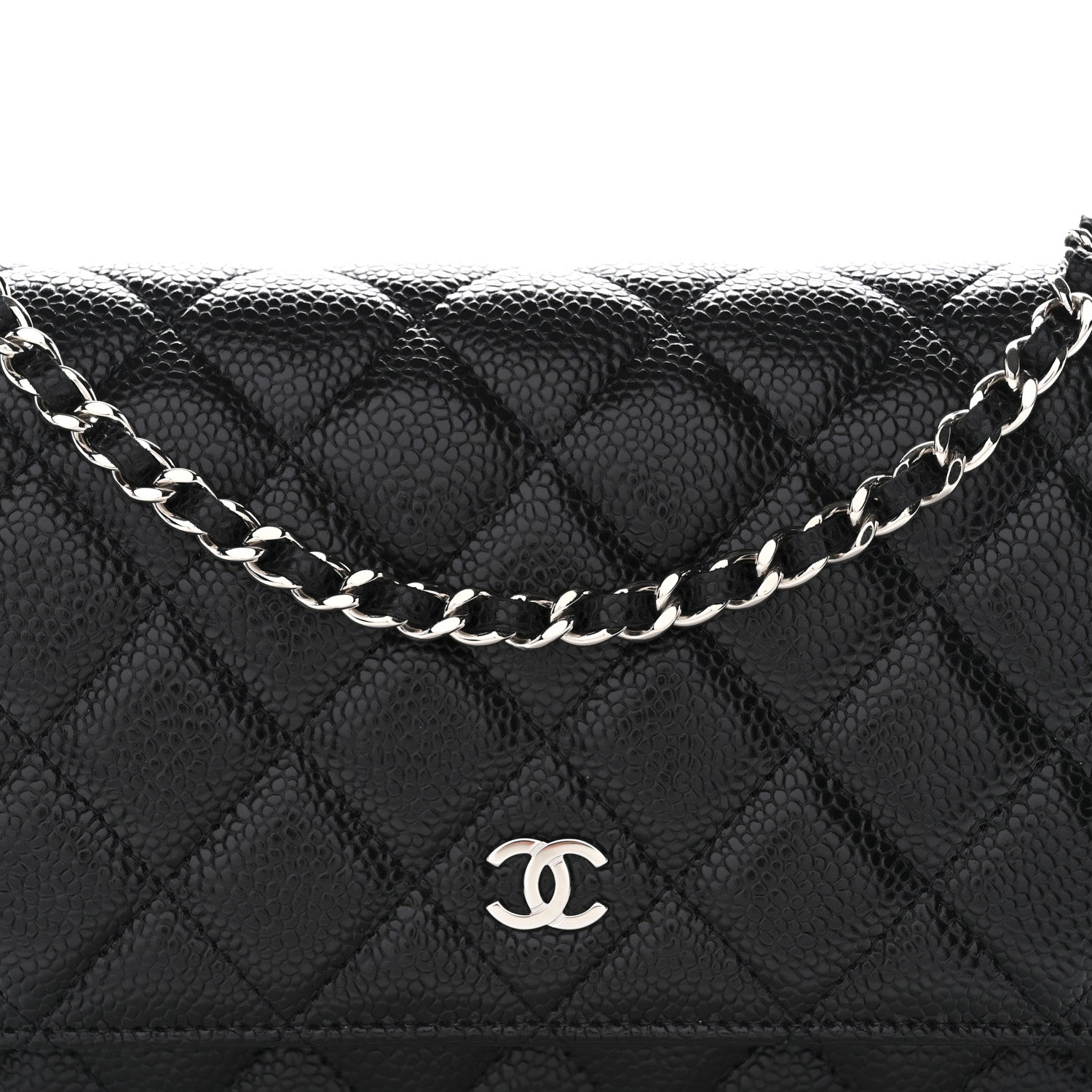 Caviar Quilted Wallet on Chain WOC Black