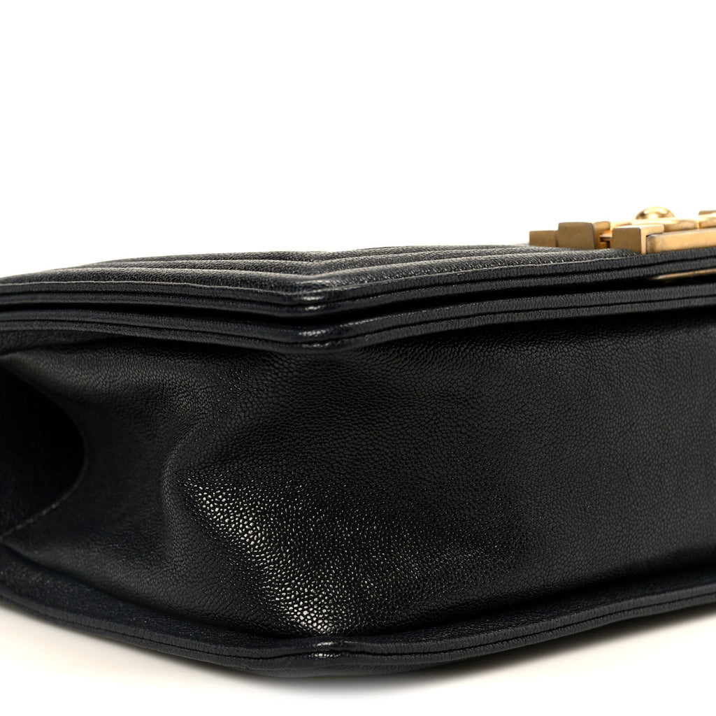 Caviar Quilted Medium Boy Flap Navy